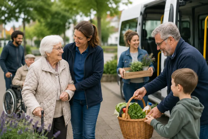 Lokale Gemeinschaft hilft sich gegenseitig - Senioren und Helfer am Bürgerrufverkehr